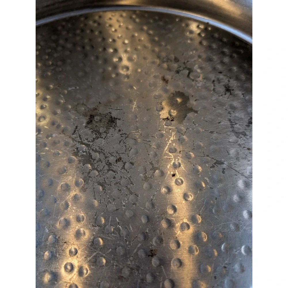Pottery Barn hammered silver metal serving tray with bird On Branch Handle